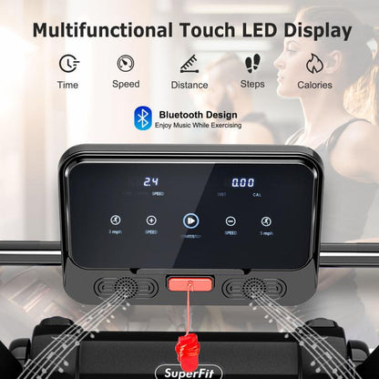 [Costway]- Folding Treadmill, 2.25HP Electric Motorized Running Walking Machine with LED Touch Screen, Portable Cardio Workout Treadmill for Home Gym Office-Mother'S Day Gift