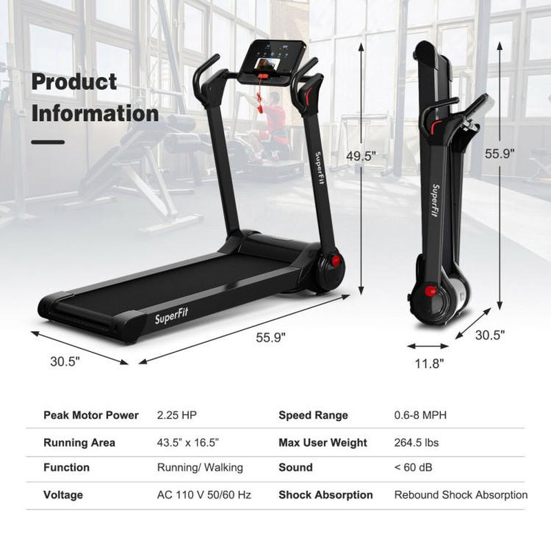 [Costway]- Folding Treadmill, 2.25HP Electric Motorized Running Walking Machine with LED Touch Screen, Portable Cardio Workout Treadmill for Home Gym Office-Mother'S Day Gift