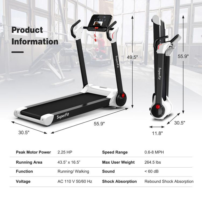 [Costway]- Folding Treadmill, 2.25HP Electric Motorized Running Walking Machine with LED Touch Screen, Portable Cardio Workout Treadmill for Home Gym Office-Mother'S Day Gift