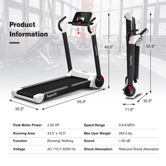 [Costway]- Folding Treadmill, 2.25HP Electric Motorized Running Walking Machine with LED Touch Screen, Portable Cardio Workout Treadmill for Home Gym Office-Mother'S Day Gift