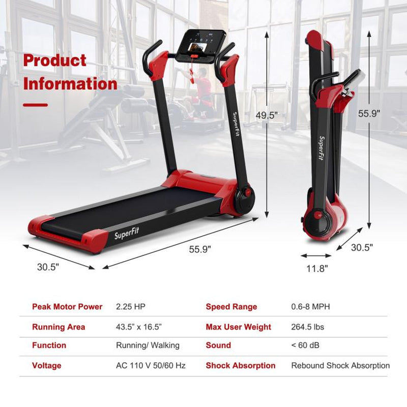 [Costway]- Folding Treadmill, 2.25HP Electric Motorized Running Walking Machine with LED Touch Screen, Portable Cardio Workout Treadmill for Home Gym Office-Mother'S Day Gift