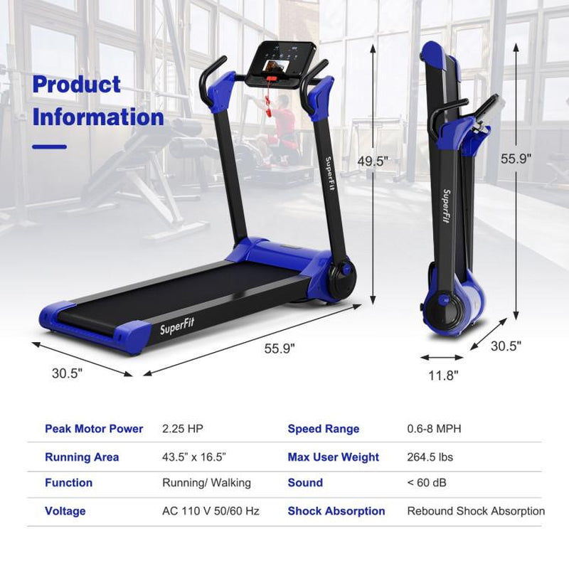 [Costway]- Folding Treadmill, 2.25HP Electric Motorized Running Walking Machine with LED Touch Screen, Portable Cardio Workout Treadmill for Home Gym Office-Mother'S Day Gift