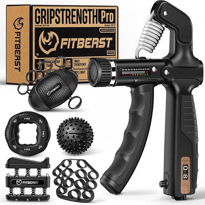 Fitbeast Grip Strength Trainer Kit, Pro Hand and Forearm Strengthener Kit with Adjustable Resistance and Multi-Function Massage Balls for Hand Therapy, Grip Training, and Recovery #Outdoorfun