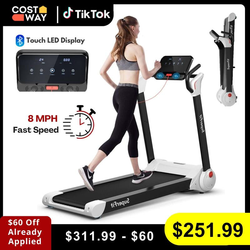 [Costway]- Folding Treadmill, 2.25HP Electric Motorized Running Walking Machine with LED Touch Screen, Portable Cardio Workout Treadmill for Home Gym Office-Mother'S Day Gift
