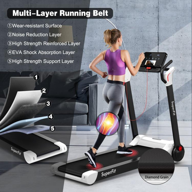 [Costway]- Folding Treadmill, 2.25HP Electric Motorized Running Walking Machine with LED Touch Screen, Portable Cardio Workout Treadmill for Home Gym Office-Mother'S Day Gift