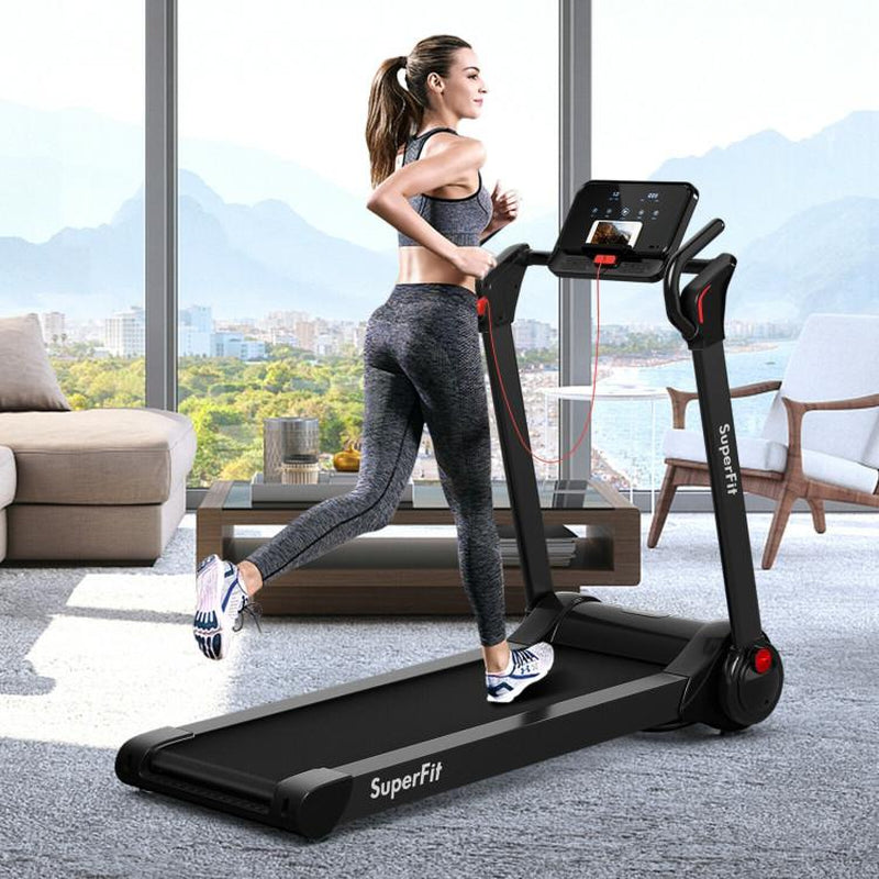 [Costway]- Folding Treadmill, 2.25HP Electric Motorized Running Walking Machine with LED Touch Screen, Portable Cardio Workout Treadmill for Home Gym Office-Mother'S Day Gift