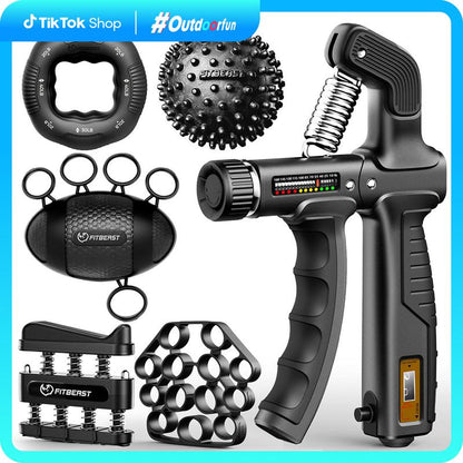 Fitbeast Grip Strength Trainer Kit, Pro Hand and Forearm Strengthener Kit with Adjustable Resistance and Multi-Function Massage Balls for Hand Therapy, Grip Training, and Recovery #Outdoorfun